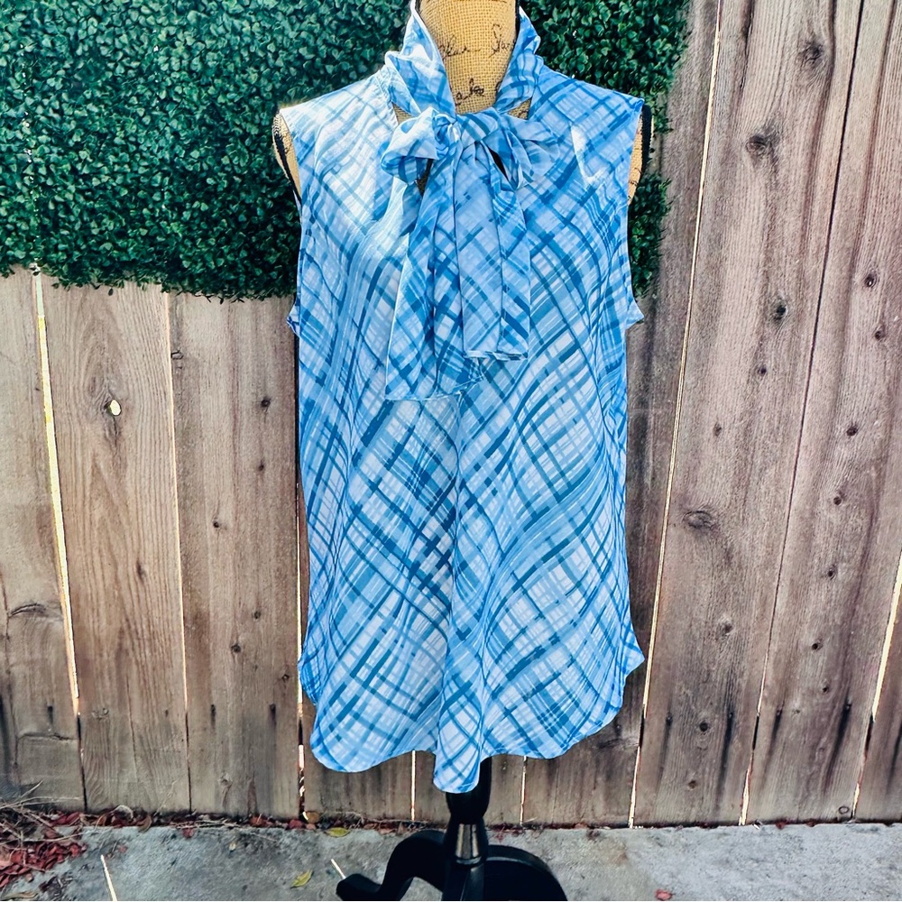 Nine West Blue and White Plaid Blouse with Bow - Bundle 2 for $ off
